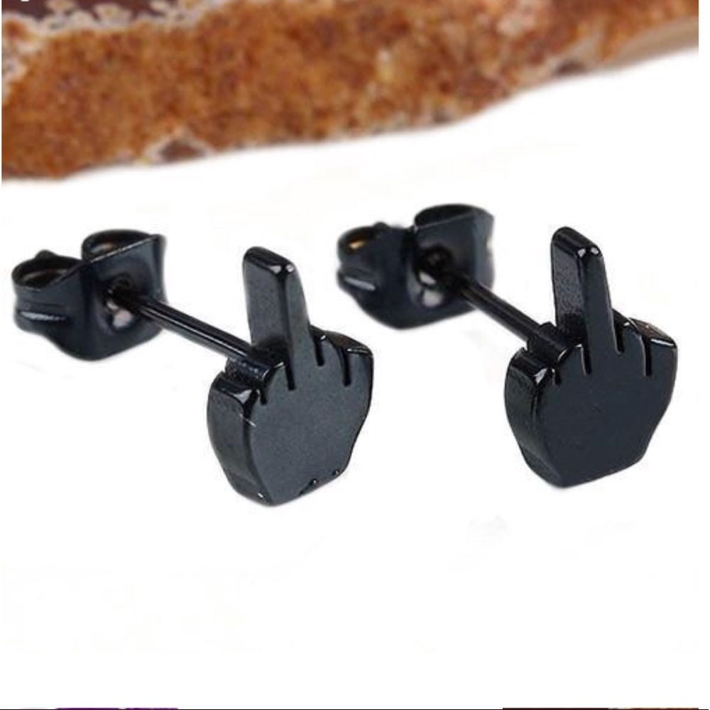 Middle Finger Punk Earrings Black